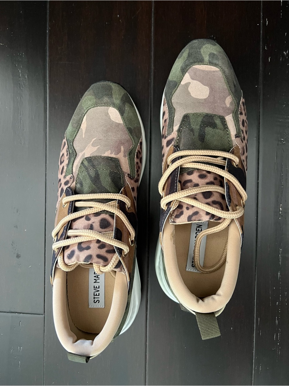 Steve Madden Women's Camo & Leopard Accent Sneakers - Green/Tan/Black